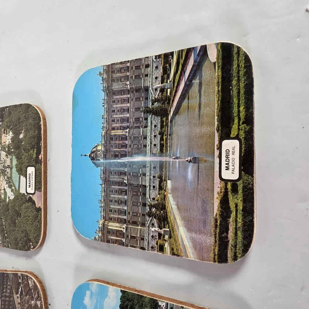 Vintage Madrid‎ Spain Souvenir Cork Coasters Set of 6 Landmarks